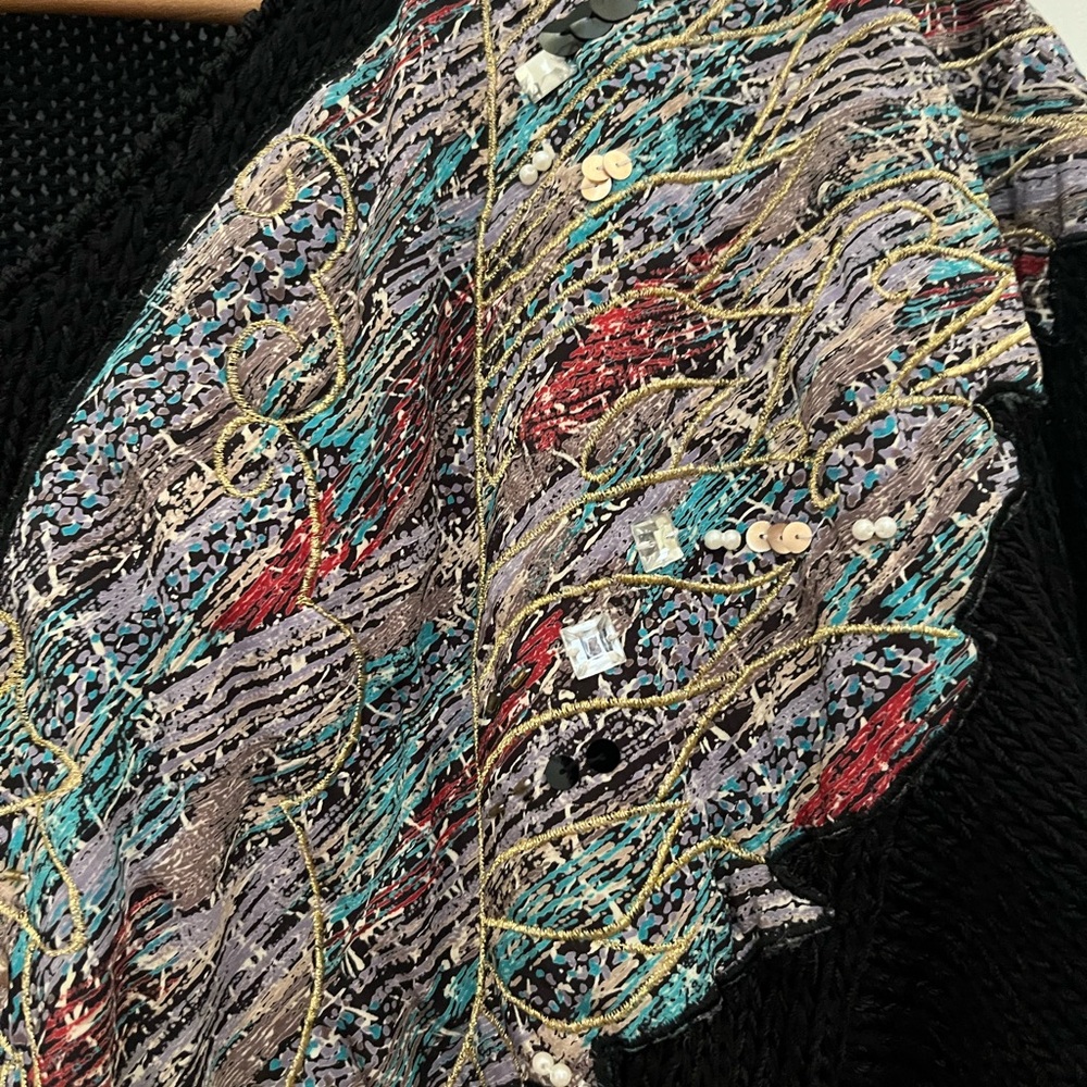 Vintage Nannell  Black V-Neck Sweater with Embellished Design Size S/M - Picture 2 of 7